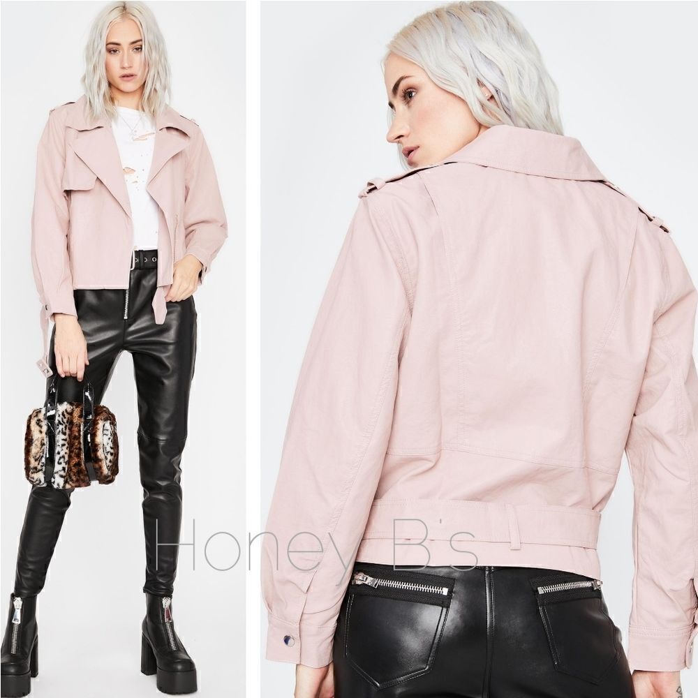 Blush Moto Biker Jacket Drape Collar Rayon Blend
